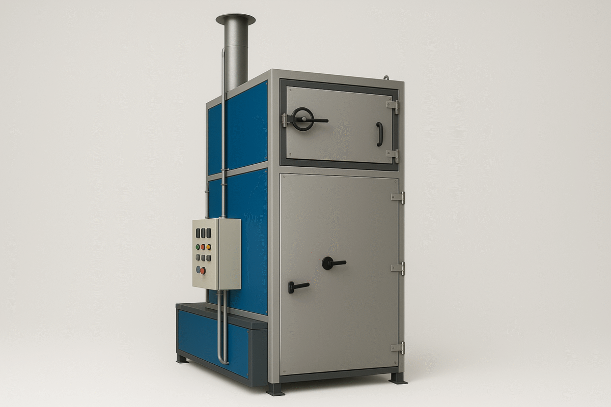 Piec do pirolizy zainstalowany w lakierni przemysłowej